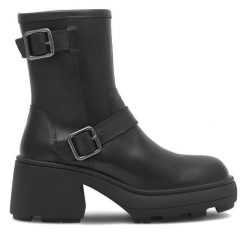 Botki Badura. Czarne botki damskie Badura, bez obcasa, na słupku, bez zapięcia. Za 359.99 zł.