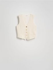 Kamizelka boucle - złamana biel. Kamizelki damskie Reserved, l, z bawełny. W wyprzedaży za 59.99 zł.