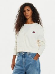 Tommy Jeans Kardigan Essential Badge DW0DW19913 Biały Relaxed Fit. Białe kardigany damskie Tommy Jeans, l, bez wzorów, z bawełny. Za 299.99 zł.
