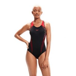 Strój pływacki jednoczęściowy Speedo Plastisol Laneback. Czarne stroje jednoczęściowe damskie Speedo, bez wzorów. Za 129.99 zł.