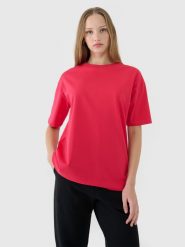 4F T-shirt oversize gładki damski - różowy M. Czerwone t-shirty damskie 4f, m, bez wzorów, z bawełny, bez kołnierzyka. W wyprzedaży za 39.99 zł.