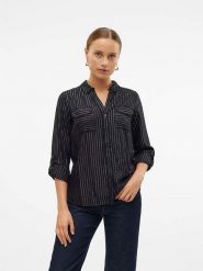 Vero Moda Bluzka w kolorze srebrno-czarnym rozmiar: M. Czarne bluzki damskie Vero Moda, m, bez wzorów, bez kołnierzyka, bez ramiączek. Za 52.79 zł.