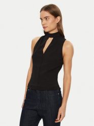 Guess Bluzka W5RP05 KCBO2 Czarny Regular Fit. Czarne bluzki damskie Guess, xl, z aplikacjami, z syntetyku, bez ramiączek. Za 139.99 zł.