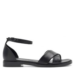 Sandały Lasocki. Czarne sandały damskie Lasocki, bez wzorów, bez obcasa, na płaskiej podeszwie. Za 199.99 zł.