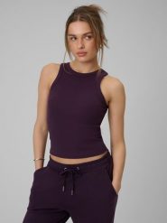 4F Top slim z prążkowanej dzianiny damski - fioletowy S. Fioletowe topy damskie 4f, l, bez wzorów, z dzianiny, bez kołnierzyka. Za 49.99 zł.