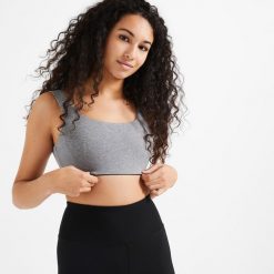 Stanik fitness cardio Domyos 120. Niebieskie biustonosze sportowe damskie DOMYOS, bez wzorów, z bawełny. W wyprzedaży za 29.99 zł.