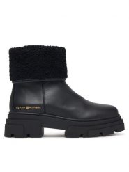 Tommy Hilfiger Botki Shearling Fold Chunky Ankle Boot FW0FW09677 Czarny. Czarne botki damskie Tommy Hilfiger, bez obcasa, na płaskiej podeszwie, bez zapięcia. Za 749.99 zł.