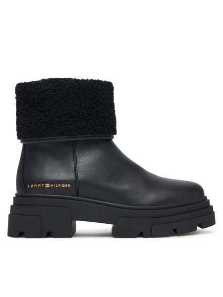 Tommy Hilfiger Botki Shearling Fold Chunky Ankle Boot FW0FW09677 Czarny. Czarne botki damskie Tommy Hilfiger, bez obcasa, na płaskiej podeszwie, bez zapięcia. Za 749.99 zł.