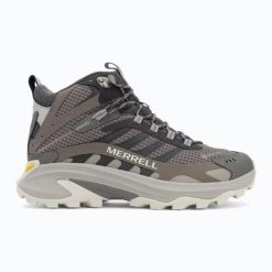 Buty trekkingowe - męskie - Merrell Moab Speed 2 Mid GORE-TEX - Asphalt. Szare buty trekkingowe męskie MERRELL, z gore-texu, za kostkę, bez zapięcia, trekkingowe, gore-tex. Za 639.00 zł.