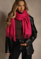 Fuksjowy Szalik z Wiskozą Bawełną i Frędzlami Siathlin. Czerwone szaliki i kominy damskie Renee, bez wzorów, z bawełny. Za 44.99 zł.