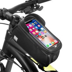 Torba na kierownicę z kieszenią na telefon. Czarne torebki klasyczne damskie SAHOO, bez wzorów, z nylonu, bez dodatków. Za 54.90 zł.