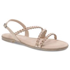 Różowe Sandały Tamaris Eleganckie Buty Damskie. Czerwone sandały damskie Tamaris, z aplikacjami, ze skóry ekologicznej, bez obcasa. Za 189.00 zł.