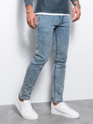Spodnie męskie jeansowe SKINNY FIT - jasnoniebieskie V2 - Rozmiar: M. Niebieskie spodnie materiałowe męskie Ombre Clothing, bez wzorów, z bawełny. W wyprzedaży za 69.99 zł.