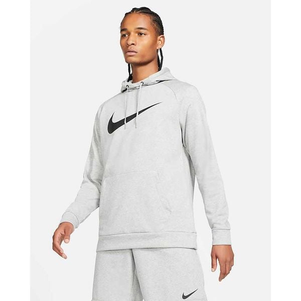 Bluza sportowa męska Nike Drifit Swoosh. Szare bluzy sportowe męskie Nike, bez wzorów, z bawełny, klasyczne, bez kołnierzyka, bez ramiączek. Za 191.10 zł.
