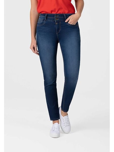 Timezone Dżinsy "Enya" - Slim fit - w kolorze granatowym rozmiar: W30/L32. Niebieskie jeansy damskie Timezone, z podwyższonym stanem. Za 157.35 zł.