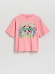 T-shirt z efektem sprania - różowy. Czerwone koszulki dziewczęce Reserved, bez wzorów, z bawełny, bez ramiączek. Za 39.99 zł.