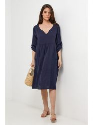 Le Monde du Lin Lniana sukienka w kolorze granatowym rozmiar: 34/36. Niebieskie sukienki damskie Le Monde du Lin, bez wzorów, ze lnu, bez kołnierzyka, bez ramiączek, midi. Za 173.99 zł.