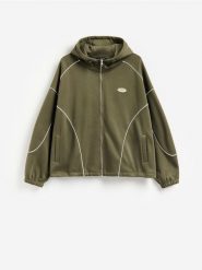 Bluza oversize z bawełną - oliwkowy. Zielone bluzy bez kaptura męskie Reserved, l, z bawełny. Za 159.99 zł.
