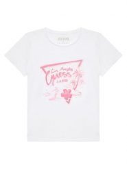 Guess T-Shirt J5GI30 K6YW4 Biały Regular Fit. Białe koszulki dziewczęce Guess, z aplikacjami, z bawełny, bez ramiączek. Za 59.99 zł.