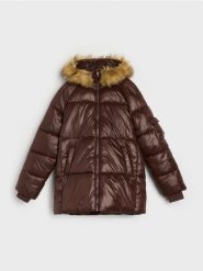 Pikowana kurtka puffer - brązowy. Brązowe kurtki damskie Sinsay, l, bez wzorów, bez kaptura. Za 119.99 zł.