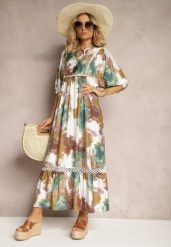 Ciemnozielona Sukienka w Stylu Boho z Krótkim Rękawem z Falbanką i Rękawem 3/4 Valendra. Białe sukienki damskie Renee, na co dzień, na lato, l, bez wzorów, boho, bez kołnierzyka, plus size, bez ramiączek, maxi. W wyprzedaży za 119.99 zł.