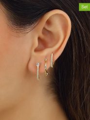 Miu Silver Pozłacane kolczyki-kreole (3 szt.) z cyrkoniami rozmiar: onesize. Szare kolczyki damskie Miu Silver, z cyrkonią, pozłacane. Za 113.99 zł.