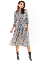 Awama Sukienka w kolorze kremowym rozmiar: XL. Brązowe sukienki damskie Awama, xl, bez wzorów, z tkaniny, bez kołnierzyka, bez ramiączek, midi. Za 77.99 zł.