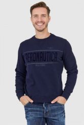AERONAUTICA MILITARE Granatowa bluza męska z aksamitnym logo. Niebieskie bluzy bez kaptura męskie AERONAUTICA MILITARE, l. W wyprzedaży za 299.99 zł.