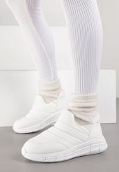 Białe Pikowane Sneakersy Śniegowce na Grubej Tłoczonej Platformie Verta. Białe śniegowce damskie Born2be, z jeansu. Za 69.99 zł.