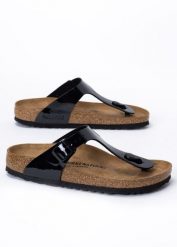 Japonki damskie czarne Birkenstock Gizeh BF Lakierowany. Czarne klapki damskie Birkenstock, bez wzorów, z lakierowanej skóry, bez obcasa. Za 399.99 zł.