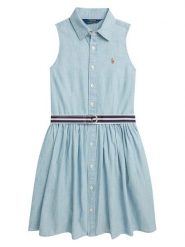 Polo Ralph Lauren Sukienka koszulowa 313934151001 Błękitny Regular Fit. Niebieskie sukienki dziewczęce Polo Ralph Lauren, bez wzorów, z bawełny, bez ramiączek. Za 599.99 zł.