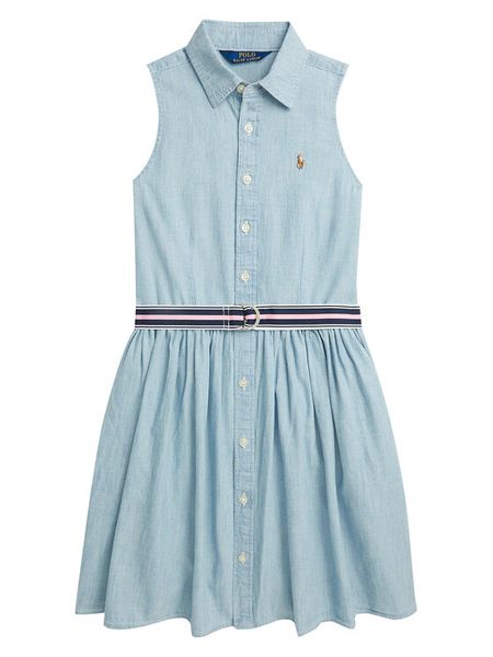 Polo Ralph Lauren Sukienka koszulowa 313934151001 Błękitny Regular Fit. Niebieskie sukienki dziewczęce Polo Ralph Lauren, bez wzorów, z bawełny, bez ramiączek. Za 599.99 zł.