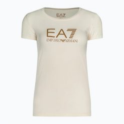 Koszulka damska EA7 Emporio Armani Train Shiny. Brązowe topy sportowe damskie EA7 Emporio Armani, s, bez wzorów, z bawełny, bez ramiączek. Za 209.99 zł.