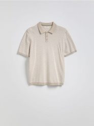 Sweter polo z wiskozą - beżowy. Brązowe swetry męskie Reserved, l, bez wzorów, z dzianiny, bez kołnierzyka. Za 119.99 zł.