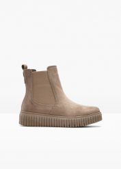 Sztyblety Jana, wygodna tęgość. Brązowe botki damskie bonprix, sportowe, bez obcasa, bez zapięcia. Za 299.99 zł.
