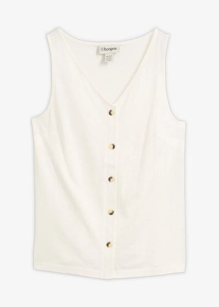 Top z przędzy mieszankowej z bawełny organicznej. Zielone topy damskie bonprix, bez wzorów, z bawełny, bez kołnierzyka. Za 59.99 zł.