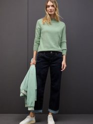 Street One Sweter damski z dzianiny Kobiety Sztuczne włókno zielony jednolity, 36. Zielone swetry klasyczne damskie Street One, z dzianiny, bez kołnierzyka. Za 249.95 zł.