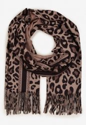 Ciemnobeżowy Wiskozowy Szalik Ozdobiony Frędzlami Siathara. Brązowe szaliki i kominy damskie Born2be, bez wzorów, z jeansu. Za 39.99 zł.