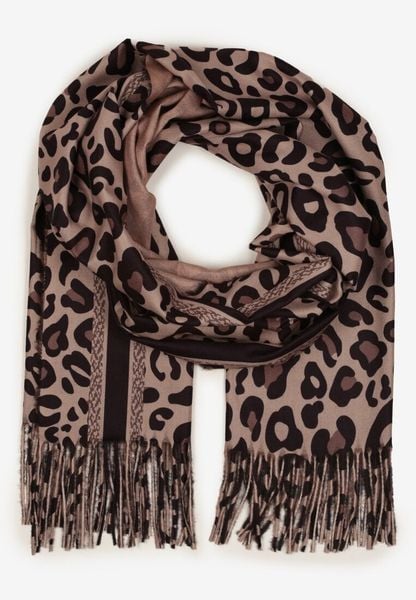 Ciemnobeżowy Wiskozowy Szalik Ozdobiony Frędzlami Siathara. Brązowe szaliki i kominy damskie Born2be, bez wzorów, z jeansu. Za 39.99 zł.