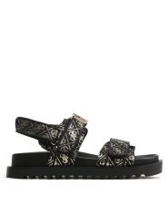 Guess Sandały Fabelis FL6FBS FAL03 Czarny. Czarne sandały damskie Guess, z aplikacjami, z materiału, bez obcasa, na płaskiej podeszwie. Za 369.99 zł.