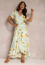 Beżowa Sukienka Farida. Brązowe sukienki damskie Renee, na co dzień, l, z aplikacjami, z materiału, boho, z asymetrycznym kołnierzem, bez ramiączek, maxi, asymetryczne. W wyprzedaży za 83.99 zł.