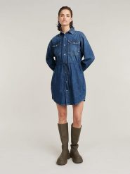 G-Star Sukienka dżinsowa w kolorze niebieskim rozmiar: XL. Niebieskie sukienki damskie G-Star, xl, bez wzorów, z bawełny, retro, bez kołnierzyka, bez ramiączek, mini. Za 267.29 zł.