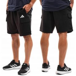 Spodenki treningowe męskie cargo adidas Essentials. Czarne szorty męskie Adidas, bez kołnierzyka. Za 143.00 zł.