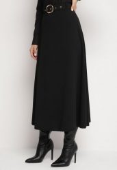 Czarna Rozkloszowana Spódnica z Wysokim Stanem Ozdobiona Paskiem z Klamrą Lobira. Czarne spódniczki damskie Born2be, uniwersalny, bez wzorów, eleganckie, z podwyższonym stanem, maxi, koszulowe. Za 59.99 zł.