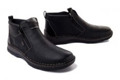 RIEKER TEX 05398-00 black, botki męskie. Czarne buty zimowe męskie Rieker, na zimę, bez zapięcia. Za 399.90 zł.