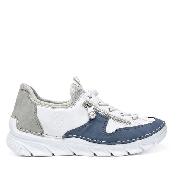 Półbuty Rieker. Niebieskie półbuty damskie Rieker, bez wzorów, bez obcasa, na płaskiej podeszwie. Za 359.99 zł.