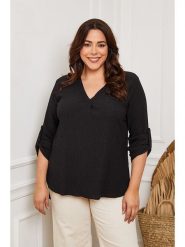 Plus Size Company Bluzka "Sarona" w kolorze czarnym rozmiar: 40. Czarne bluzki damskie Plus Size Company, plus size, bez wzorów, klasyczne, bez kołnierzyka, plus size, bez ramiączek. Za 52.79 zł.