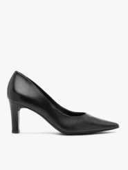 Czarne eleganckie czółenka na obcasie. Czarne czółenka damskie Ryłko, bez wzorów, ze skóry, bez obcasa, na obcasie. Za 379.99 zł.