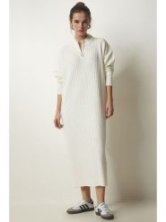 Happiness Istanbul Sukienka dzianinowa w kolorze białym rozmiar: onesize. Białe sukienki damskie Happiness Istanbul, na co dzień, bez wzorów, z dzianiny, bez kołnierzyka, bez ramiączek, midi, proste. Za 104.99 zł.