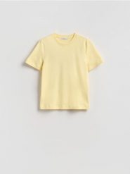 T-shirt z bawełny merceryzowanej - żółty. Żółte t-shirty damskie Reserved, l, bez wzorów, z bawełny, bez kołnierzyka. Za 79.99 zł.